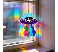 UFO Sun Catch Hanging Decoration, Multicolored Alien UFO Hanging Ornament Light Catcher Decor Perfect Home Suncatcher Decoration for Garden Halloween Christmas Party Gift
