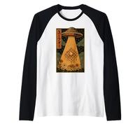 UFO Waffle Vintage Japanese Alien Abduction Raglan Baseball Tee