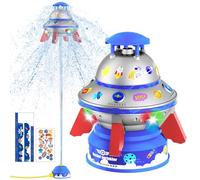 UFO Water Rocket Sprinkler with Light for Kids, Outdoor Summer Water Toy Play for Yard Pool Garden, Birthday Gift Boys Girls Ages 3-12, Blue