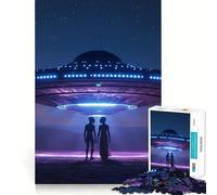 UFO with Aliens at Night Jigsaw Puzzles 1000 Cognitive Skill Toy Smooth Burr Free Surface Relaxing Indoor Group Activity (38x26cm)
