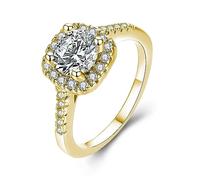 UFOORO Gold Color Rings for Women Sparky Cubic Zirconia Anniversary Wedding Engagement Ring CZ Ring Solitaire Crystal Band Jewellery Gift Size L 1/2