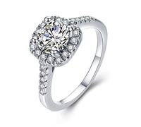 UFOORO Rings for Women Sparky Cubic Zirconia Anniversary Wedding Engagement Ring CZ Ring Solitaire Crystal Band Jewellery Gift Size J 1/2