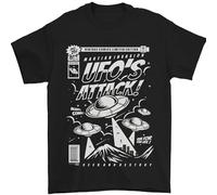 UFOs Attack! Aliens Out of Space Mens T-Shirt 100% Cotton Black L