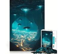 UFOs Over Cityscape Jigsaw for Teenagers 1000 Pieces Mental Improve Play Uniform Size Precise Pieces Family Fun Night Activity (38x52cm)