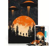 UFOs Over Forest Jigsaw Puzzle 1000 Recall Fun Play Advanced Laser Cutting Tech Holiday Indoor Entertainment Toy (50x75cm)