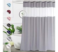 UFRIDAY Gray Shower Curtain 72x75 Inches, Fabric Bathroom Curtain with Mesh Window Design, Weighted Bottom Hem, Water Repellent, Machine Washable