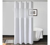UFRIDAY Stall Waffle Weave Fabric Shower Curtain with Mesh Window, Heavy Duty Decorative Bathroom Curtain with White Pique Pattern, Spa-Like Hotel Luxury, Water-Repellent,48 x 78 Inches