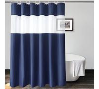 UFRIDAY Waffle Weave Fabric 74 inch Long Shower Curtain with Mesh Window, Heavy Duty Decorative Bathroom Curtain with White Pique Pattern, Spa-Like Hotel Luxury, Water-Repellent,71x 74Inches,Navy Blue
