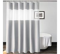 UFRIDAY Waffle Weave Fabric Shower Curtain with Mesh Window,Grey Shower Curtain Fabric 71 x 74 inch, Heavy Duty Decorative Bathroom Curtain with White Pique, Spa-Like Hotel Luxury, Water-Repellent
