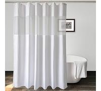 UFRIDAY White Waffle Weave Fabric with Mesh Window, Extra Long Shower Curtains 84 inch,Heavy Duty Decorative Bathroom Curtain with White Pique Pattern, Spa-Like Hotel Luxury, Water-Repellent