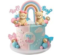 UFROMSKY 38Pcs Bear Cake Topper Gender Reveal Rainbow Cake Decorations with Cute Bears Pearl Balls Rainbow Cloud Cake Pick for Boy Girl Baby Shower Gender Reveal Party Supplies