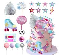 UFROMSKY 40pcs Roller Skate Cake Toppers 80s 90s Disco Ball Cake Decorations, Retro Girl Birthday Decor with Mini Balls for Skating Theme Party Supplies