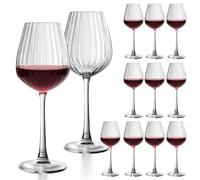 Ufrount Vintage Wine Glasses 11oz,Clear Vertical Stripes Red Wine Glass Set of 12,Exquisite Long Stem White Wine Glassware Modern Stemmed Glasses for Party,Restaurant,Home Bar