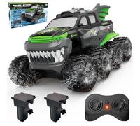 UFULMN Amphibious Remote Control Car 8WD RC Monster Truck with 2 Rechargeable Batteries for Boys Age 8-12 Offroad Waterproof RC Pickup All Terrain RC Drift Cars Beach Pool Toys Gifts for Kids Green