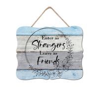 UFunhome Enter As Strangers, Leave As Friends Wood Sign Classic Wood Plank Hanging Sign Family Prayer Home Wall Decoration for Front Door Entryway Porch Bar Pub Party Housewarming Gift 8x10in