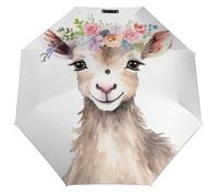 UFunhome Umbrellas Baby Goat Flower Crown Umbrellas for Rain Compact Farm Animals House Umbrella Manual Light Portable Wind Resistant Compact Umbrella For Men Women Teenage