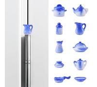 UFURMATE 10Pcs Hinge Head Home Decoration, Magnetic Mini Kitchenware Hinge Decorative Topper Creative Imitation Blue and White Porcelain Hinges Head Magnets Ornaments