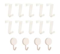 UFURMATE 10PCS Over Cabinet Door Hooks and 4PCS Adhesive Hooks Plastic Over The Door Single Hooks Space-Saving Hanger Extender Clips Multi-Purpose Hooks for Kitchen Bathroom Bedroom (White)