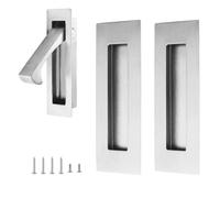 UFURMATE 1Pcs Flush Mount Door Pull and 2Pcs 4.72in Edge Pulls Stainless Steel Recessed Pocket Door Handle Set Sliding Door Pull Hardware for Closet (Silver)