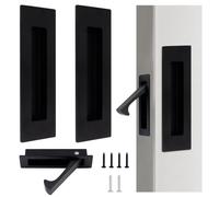 UFURMATE 1Pcs Flush Mount Door Pull and 2Pcs 6in Edge Pulls Stainless Steel Recessed Pocket Door Handle Set Sliding Door Pull Hardware for Closet (Black, Large Size)
