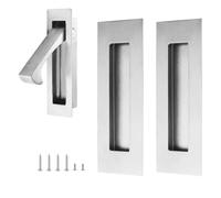 UFURMATE 1Pcs Flush Mount Door Pull and 2Pcs 6in Edge Pulls Stainless Steel Recessed Pocket Door Handle Set Sliding Door Pull Hardware for Closet (Silver, Large Size)