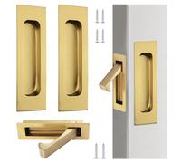 UFURMATE 1Pcs Flush Mount Door Pull and 2Pcs 6in Edge Pulls Stainless Steel Recessed Pocket Door Handle Set Sliding Door Pull Hardware for Closet (Brushed Gold)