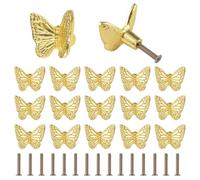 UFURMATE 24Pcs Drawer Knob Zinc Alloy Pulls Knobs Antique Pull Handles Single Hole Furniture Cabinet Knobs with Screws for Drawer, Cupboard (Gold Butterfly)