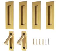 UFURMATE 2Pcs Flush Mount Door Pull and 4Pcs 6in Edge Pulls Stainless Steel Recessed Pocket Door Handle Set Sliding Door Pull Hardware for Closet (Brushed Gold, Large Size)