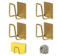 UFURMATE 4Pcs Magnetic Sponge Holder, Quick Drying Sink Caddy Adhesive Hanging Sponge Holder Stainless Steel Sponges Organizer for Kitchen Sink (Gold)