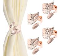 UFURMATE 4PCS Rose Gold Tie Backs for Curtains, Metal Decorative Leaf Curtain Tiebacks Creative Curtain Rope Buckles Spring Drape Holder Clips for Home, Outdoor Curtain Decoration
