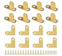UFURMATE Corner Braces, 16Pcs Right Angle Brackets Corner Brace T-Shaped and L-Shaped Brass Corner Fastener 90 Degree Joints Support Bracket with Screws (Gold)
