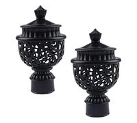 UFURMATE Curtain Finials, 2Pcs Curtain Rod Caps Vintage Drapery Pole Decorative Ends Plastic Curtains Pole Decorative End Stops, Fits Dia. 28mm Rods for Home Window Decor (Black Hollow Lantern)