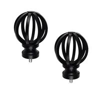 UFURMATE Curtain Finials, 2Pcs Plastic Curtain Rod Caps Black Drapery Pole Decorative Ends Vintage Curtains Pole End Stops, Fits Dia. 2/3 inch Rods for Home Window Decor (Hollow Cage)