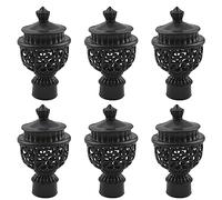 UFURMATE Curtain Finials, 6Pcs Curtain Rod Caps Vintage Drapery Pole Decorative Ends Plastic Curtains Pole End Stops, Fits Dia. 28mm Rods for Home Window Decor (Black Hollow Lantern)
