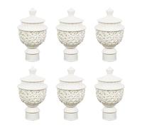 UFURMATE Curtain Finials, 6Pcs Curtain Rod Caps Vintage Drapery Pole Decorative Ends Plastic Curtains Pole Decorative End Stops, Fits Dia. 28mm Rods for Home Window Decor (Hollow Lantern) (White)