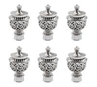 UFURMATE Curtain Finials, 6Pcs Curtain Rod Caps Vintage Drapery Pole Decorative Ends Plastic Curtains Pole End Stops, Fits Dia. 28mm Rods for Home Window Decor (Silver Hollow Lantern)