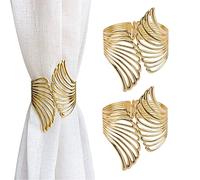 UFURMATE Curtain Tie Backs, 2Pcs Zinc Alloy Creative Curtain Rope Buckles Decorative Curtain Tiebacks Spring Drape Holder Clip for Home Office (Gold Hollow Wing)