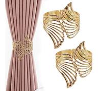 UFURMATE Curtain Tie Backs, 2Pcs Zinc Alloy Decorative Curtain Tiebacks Creative Curtain Rope Buckles Spring Drape Holder Clip for Home Office (Large Gold Hollow Wing)