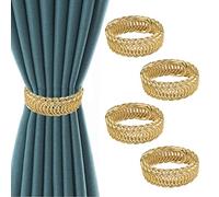 UFURMATE Curtain Tie Backs, 4Pcs Alloy Drapery Holdback Modern Simple Style Curtain Tiebacks Strenchy Wire Rope Curtain Straps for Home Decor (Gold)