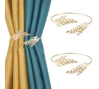 UFURMATE Curtain Tiebacks 2Pcs Metal Decorative Curtain Rope Buckles Creative Random Modelling Drape Holdback for Home Office (Gold Dual Leaf)