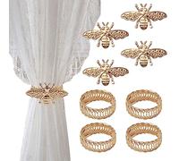 UFURMATE Curtain Tiebacks, 4 Sets Alloy Drapery Holdback Modern Simple Style Curtain Tie Backs Strenchy Wire Rope Curtain Straps for Home Decor (Gold Bee)