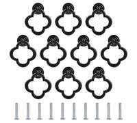 UFURMATE Drawer Pulls Rings, 10Pcs Zinc Alloy Pulls Ring Knobs Metal Ring Pull Handle Single Hole Furniture Cabinet Ring Pulls with Screws for Dresser Cupboard (Black Flower)