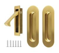 UFURMATE Flush Mount Door Pull and Edge Pull, 1 Set Stainless Steel Recessed Pocket Door Handles Sliding Door Hardware for Closet (Gold)