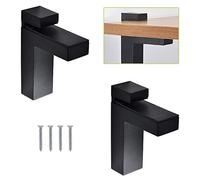 UFURMATE Glass Clamp, 2Pcs Black Adjustable Wood/Glass Shelf Brackets Wall Mounted Glass Holders Supports Solid Metal Floating Glass Clamp Clips, Fit 3-28mm Thick Shelves (L)