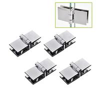 UFURMATE Glass Door Hinge, 4Pcs 180 Degree Double Side Glass Door Hinges Zinc Alloy Adjustable Clamp Hinges Bright Finish Clip Hinge Replacement Parts for 5-8mm Frameless Glass Cabinet Door