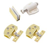 UFURMATE Glass Door Magnetic Catch Latch Closures Kit, Push Open Single Glass Door Magnetic Touch Latchs with Adjustable Door Hinges, Fit for 5-6mm Free-Swinging Glass Door (Gold & White)