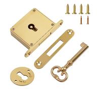 UFURMATE Vintage Lock, 1 Pack Matte Brushed Golden Cabinet Lock Set with Key Retro Desk Drawer Spring Lock Decorative Antique Brass Lock for Drawer, Cupboard, Jewelry Boxes (Center Keyhole)
