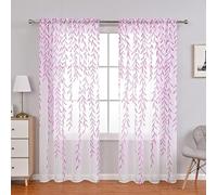 Ufurty 2 Pieces Willow Leaf Window Curtain Voile Tulle Room Salix Leaf Sheer Vine Curtain Voile Panel Drapes Curtain White Sheer Purple Leaf Curtain for Living Room,Bedroom,Balcony (Purple,100*200cm)