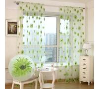 Ufurty Sunflower Window Curtain, 2PCS Sun Flower Floral Voile Sheer Curtain Panels Tulle Room Salix Leaf Sheer Gauze Curtain for Living Room, Bedroom, Balcony - Rod Pocket Top