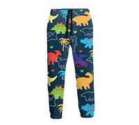 Ufuson Colorful Dinosaurs Men's Sports Sweatpants Casual Drawstring Jogger Pants Trousers with Pockets White
